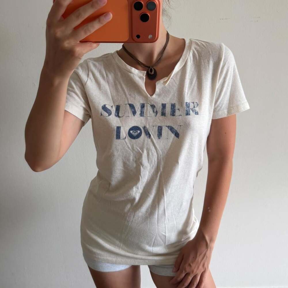 Roxy Women's Cream and Blue T-shirt
